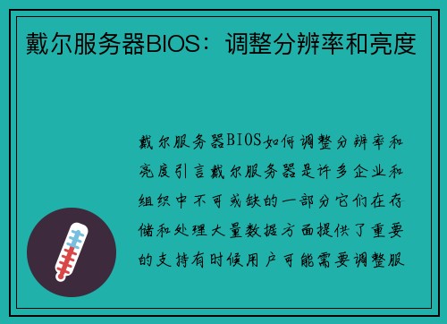 戴尔服务器BIOS：调整分辨率和亮度